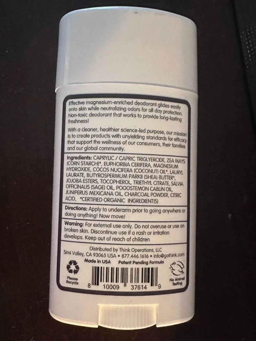Think magnesium deodorant. New. Charcoal and sage scent.